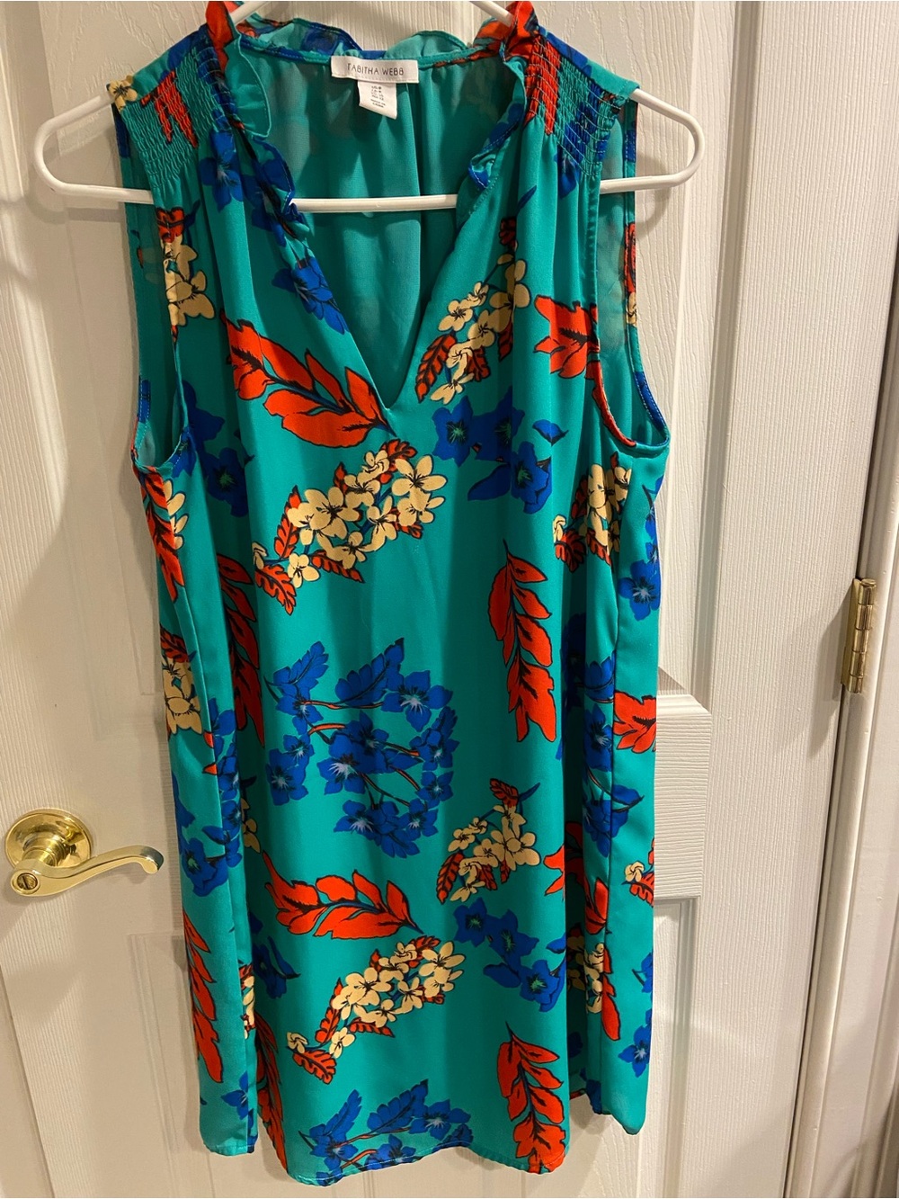 Tabitha Teal Floral Midi Dress with Orange & Blue Accents EUC